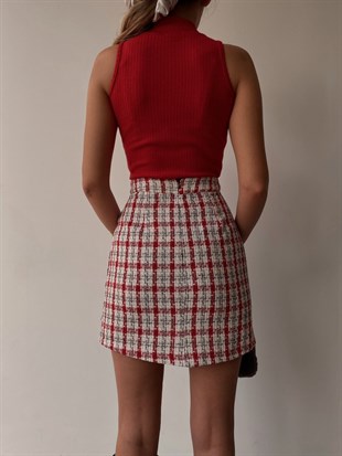 Kolsuz Balıkçı Yaka Fitilli Kadın Kırmızı Bluz 22K000198