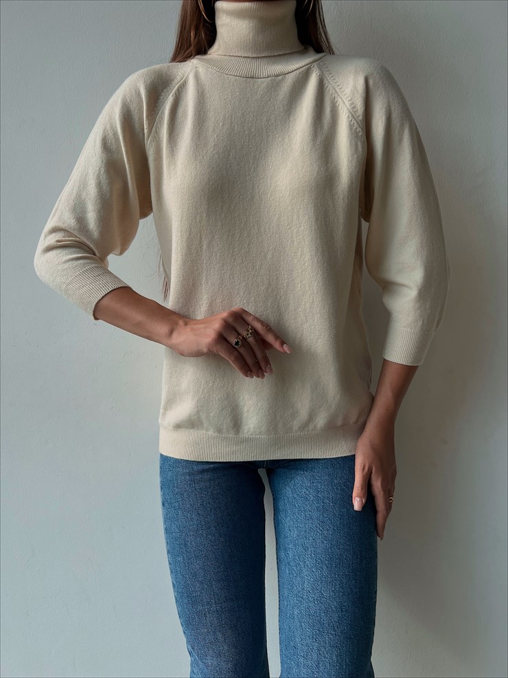 Balıkçı Yaka Yarım Kol Claudemir Kadın Bej Kazak 23K000136