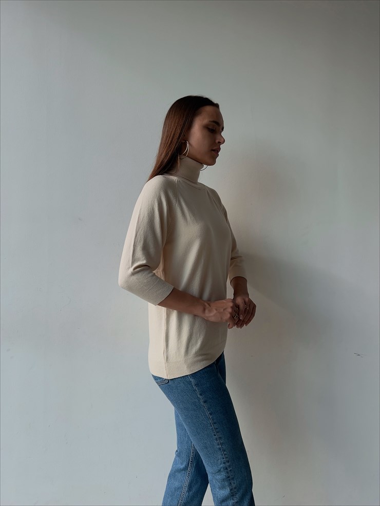 Balıkçı Yaka Yarım Kol Claudemir Kadın Bej Kazak 23K000136