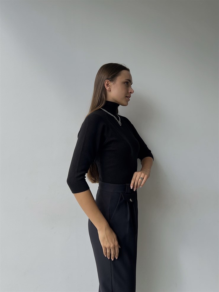 Balıkçı Yaka Yarım Kol Claudemir Kadın Siyah Kazak 23K000136