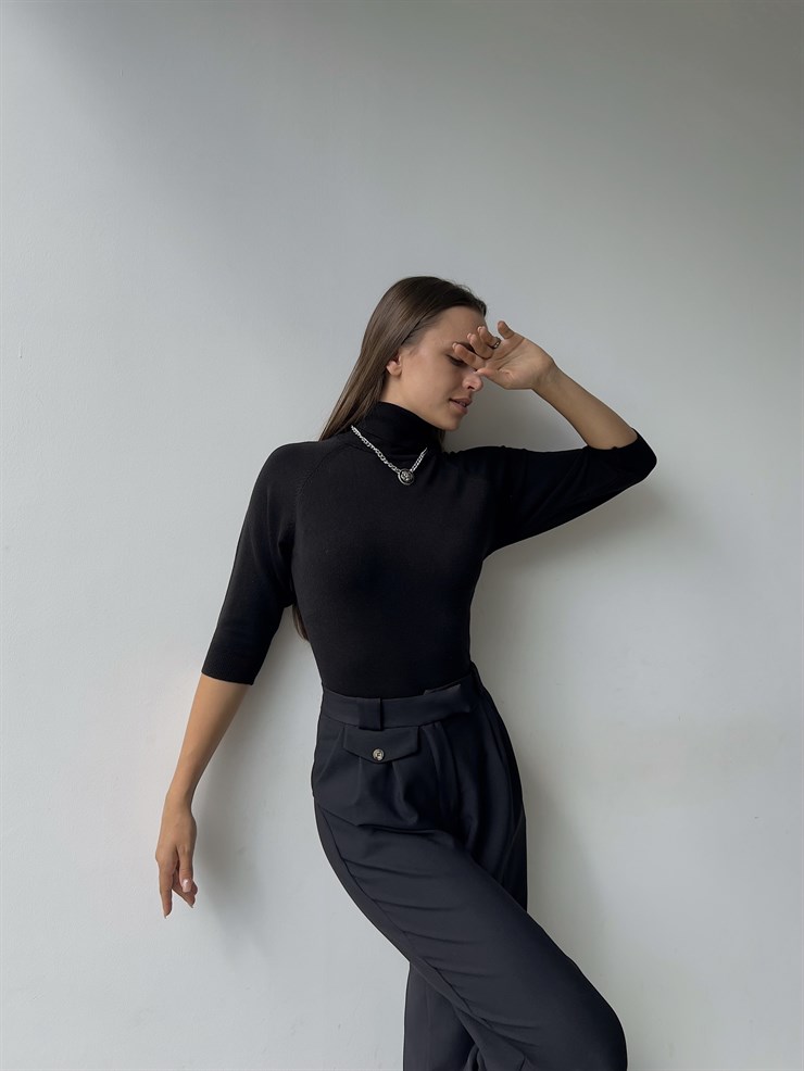 Balıkçı Yaka Yarım Kol Claudemir Kadın Siyah Kazak 23K000136