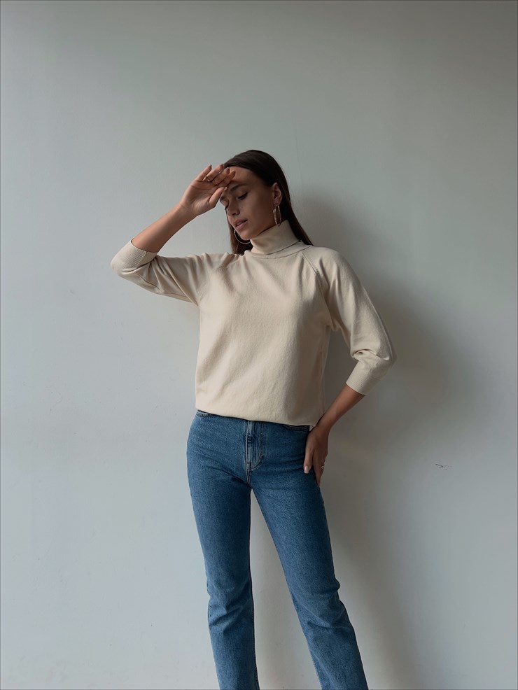 Balıkçı Yaka Yarım Kol Claudemir Kadın Bej Kazak 23K000136