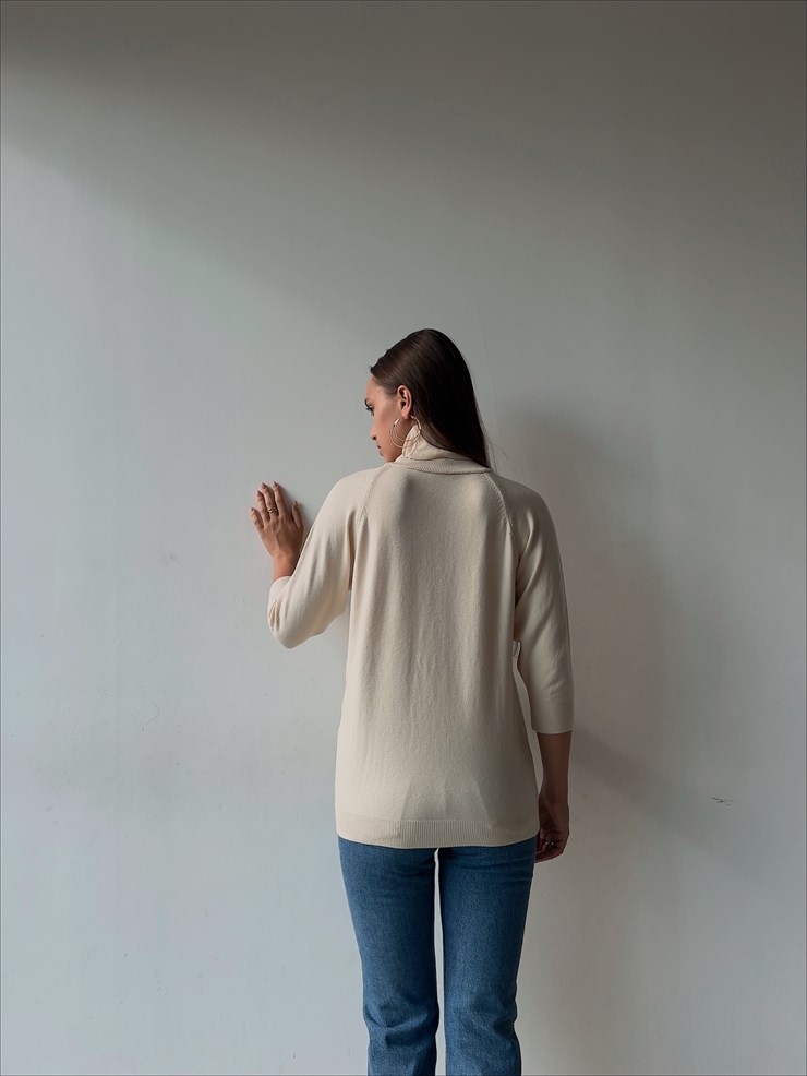 Balıkçı Yaka Yarım Kol Claudemir Kadın Bej Kazak 23K000136