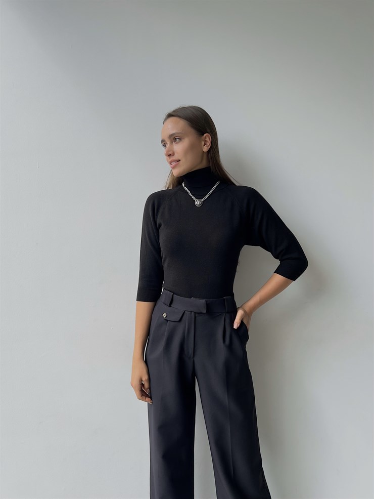 Balıkçı Yaka Yarım Kol Claudemir Kadın Siyah Kazak 23K000136