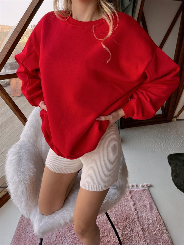 Basıc Bisiklet Yaka Kadın Kırmızı Sweat 22K000162