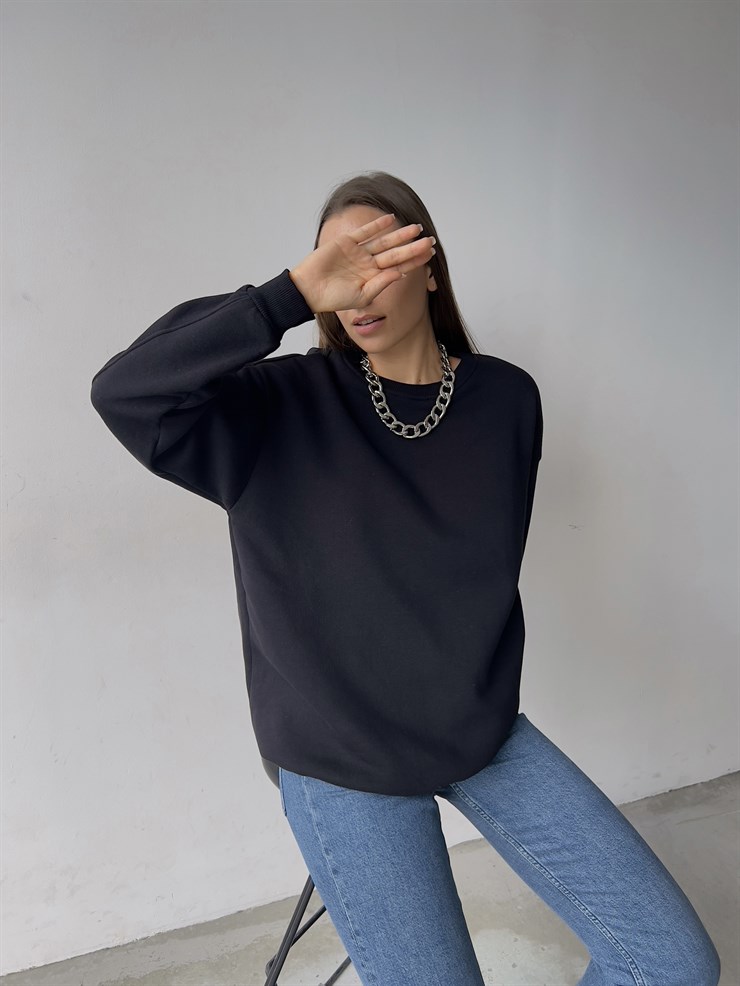 Basıc Bisiklet Yaka Kadın Siyah Sweat 22K000162