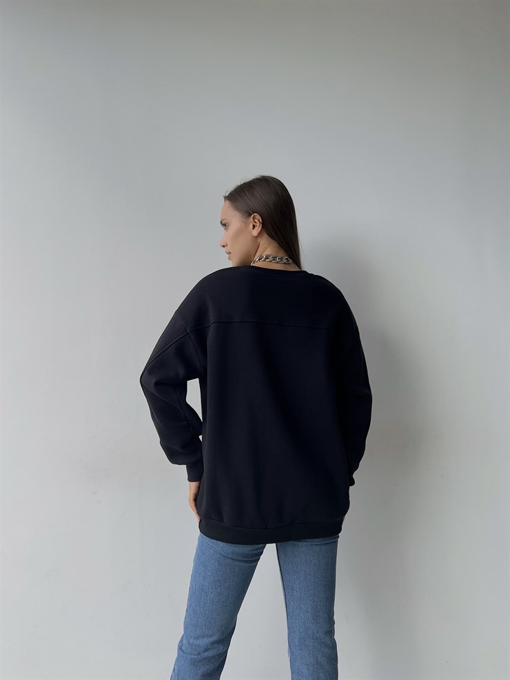 Basıc Bisiklet Yaka Kadın Siyah Sweat 22K000162