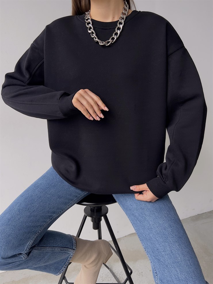 Basıc Bisiklet Yaka Kadın Siyah Sweat 22K000162