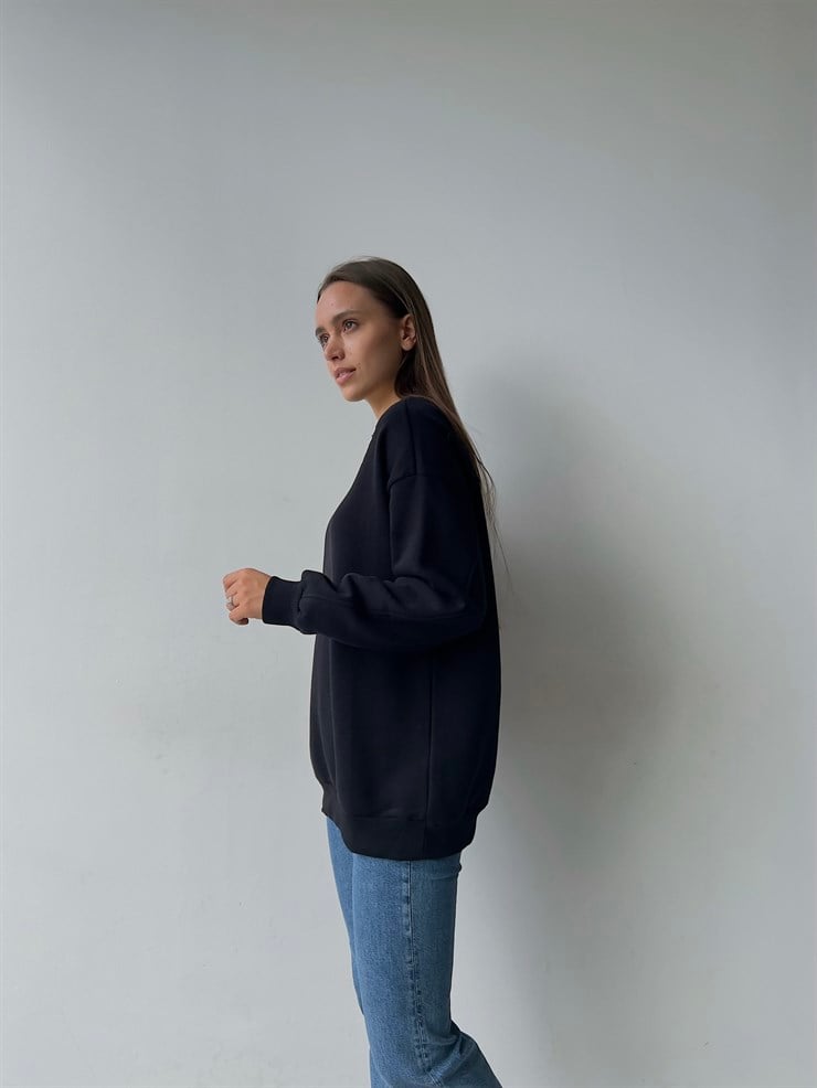 Basıc Bisiklet Yaka Kadın Siyah Sweat 22K000162