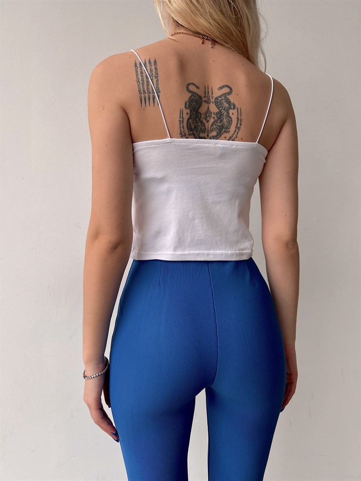 Basıc İp Askılı Kadın Beyaz Crop Atlet 20Y000165