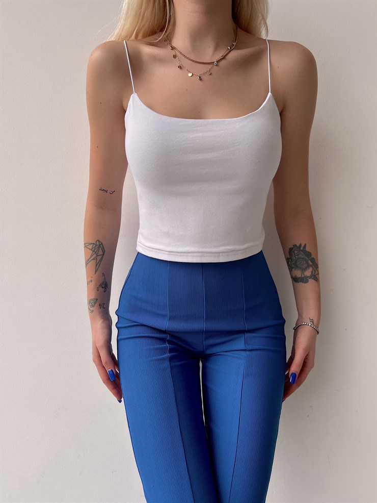 Basıc İp Askılı Kadın Beyaz Crop Atlet 20Y000165