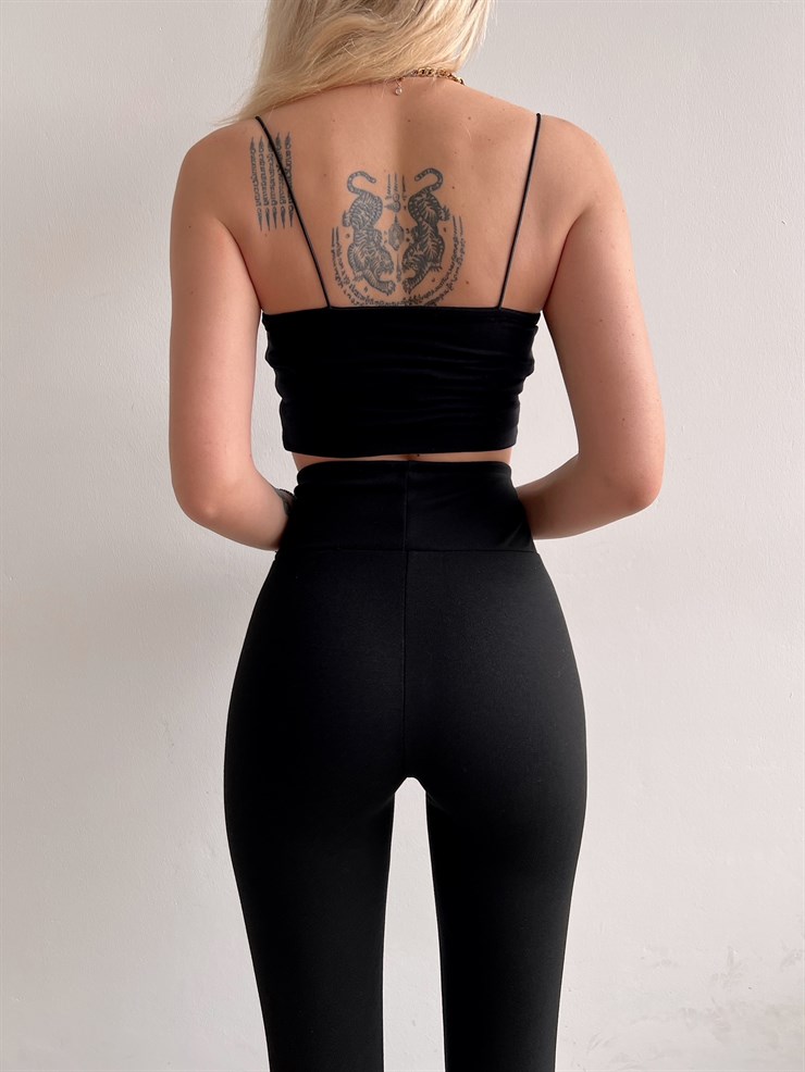 Basıc İp Askılı Kadın Siyah Crop Atlet 20Y000165