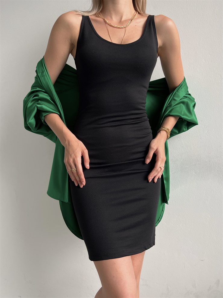 Basıc Kalın Askılı Likra Kumaş Jerry Kadın Siyah Elbise 22Y000185