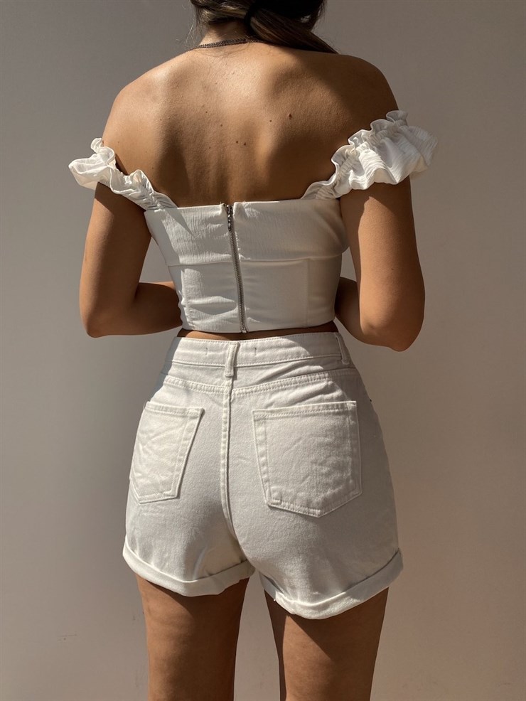 Basic Katlama Paça Detay Kadın Beyaz Jean Şort 21Y000498