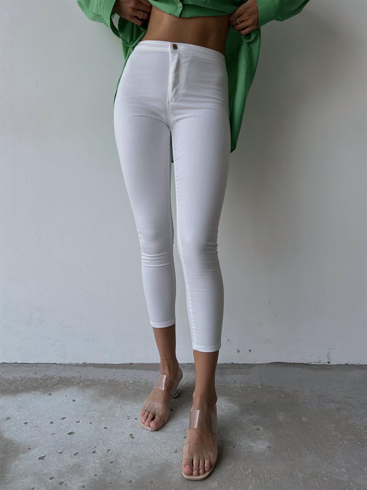 Basıc Yüksek Bel Toparlayıcı Kadın Beyaz Pantolon 20Y000110