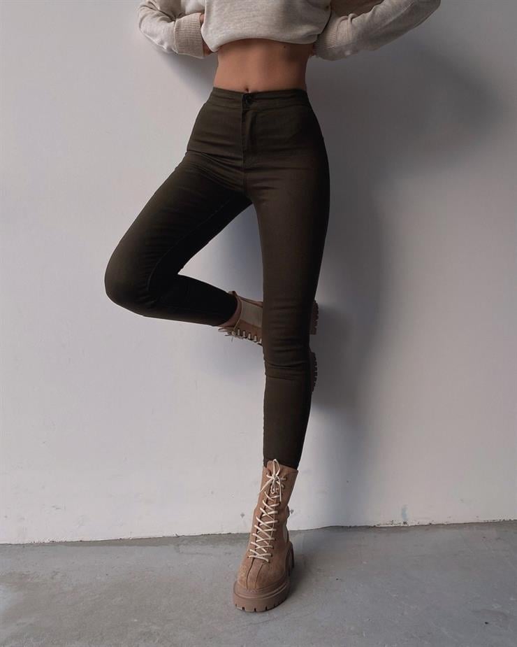 Basıc Yüksek Bel Toparlayıcı Kadın Yeşil Pantolon 20Y000110