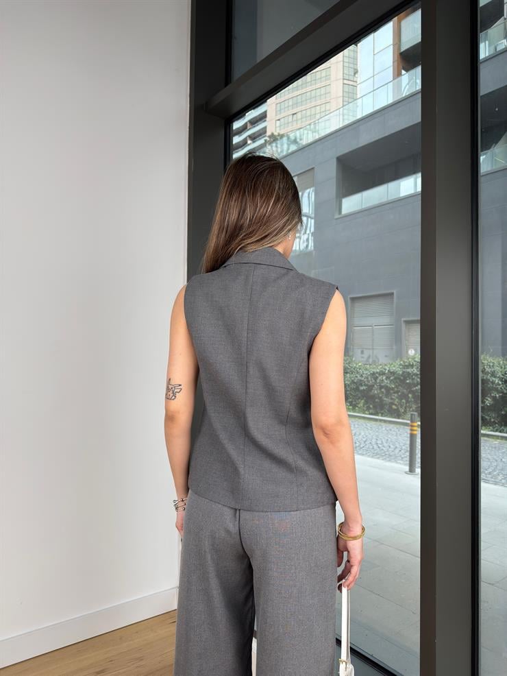 Kruvaze Önden Düğmeli Bek Antrasit Kadın Yelek 25Y245