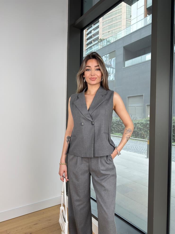 Kruvaze Önden Düğmeli Bek Antrasit Kadın Yelek 25Y245