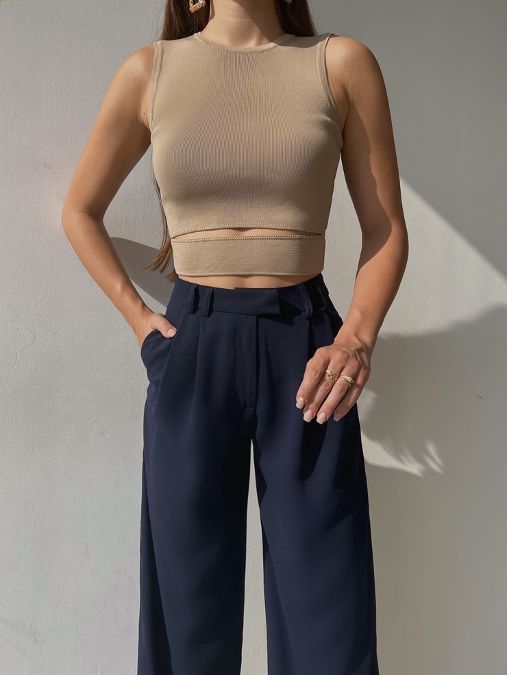 Bel Detaylı Delson Kadın Bej Crop 23K000138