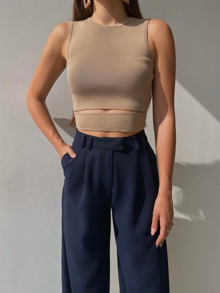 Bel Detaylı Delson Kadın Bej Crop 23K000138