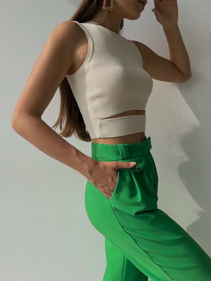 Bel Detaylı Delson Kadın Krem Crop 23K000138