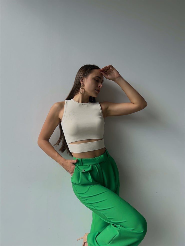 Bel Detaylı Delson Kadın Krem Crop 23K000138