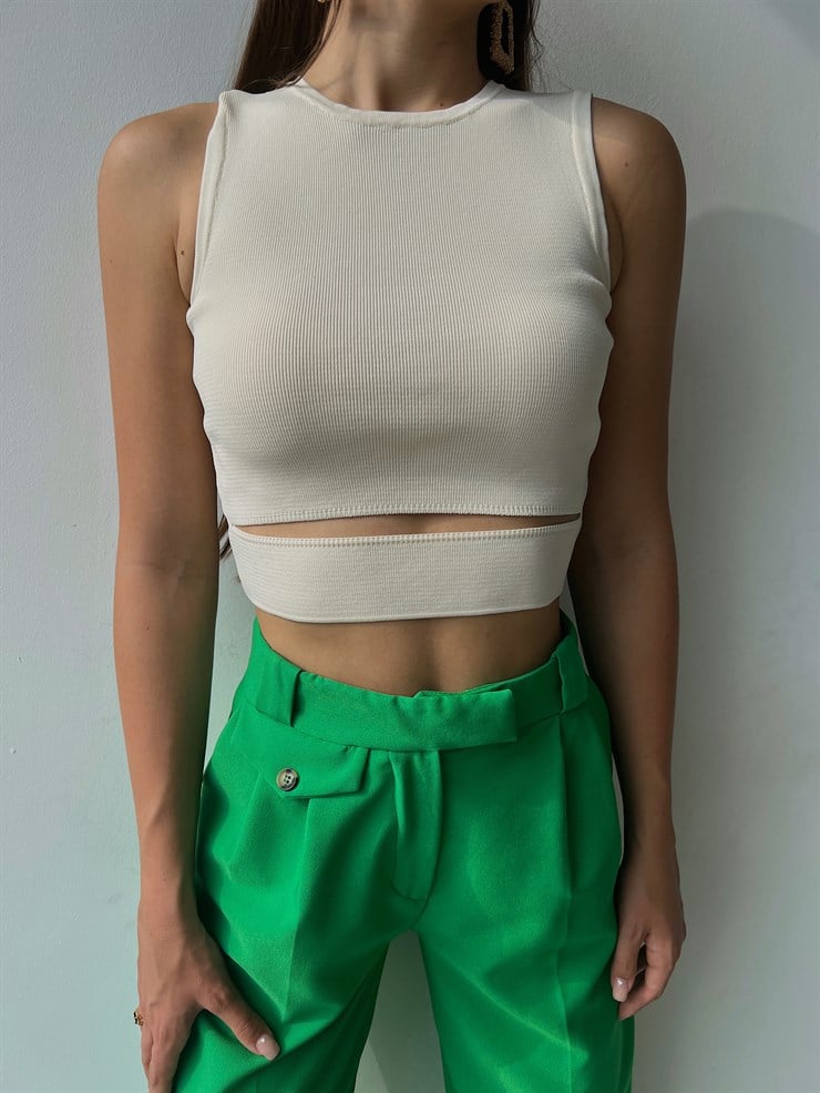 Bel Detaylı Delson Kadın Krem Crop 23K000138