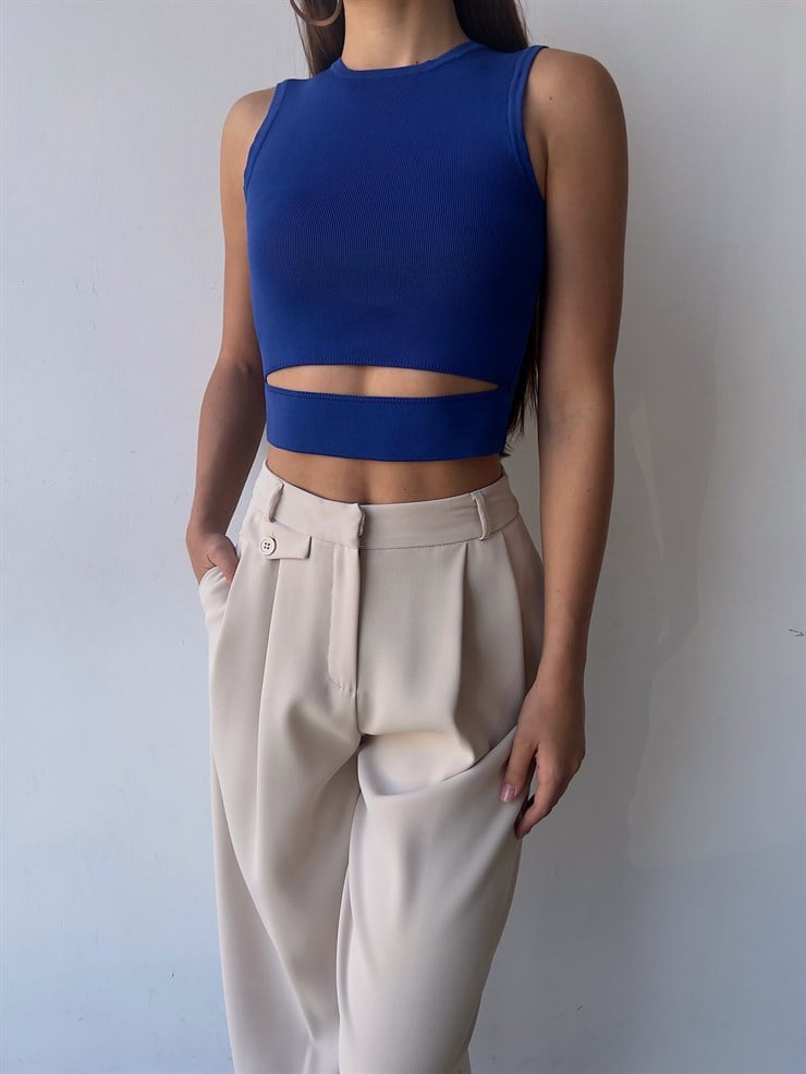 Bel Detaylı Delson Kadın Saks Crop 23K000138