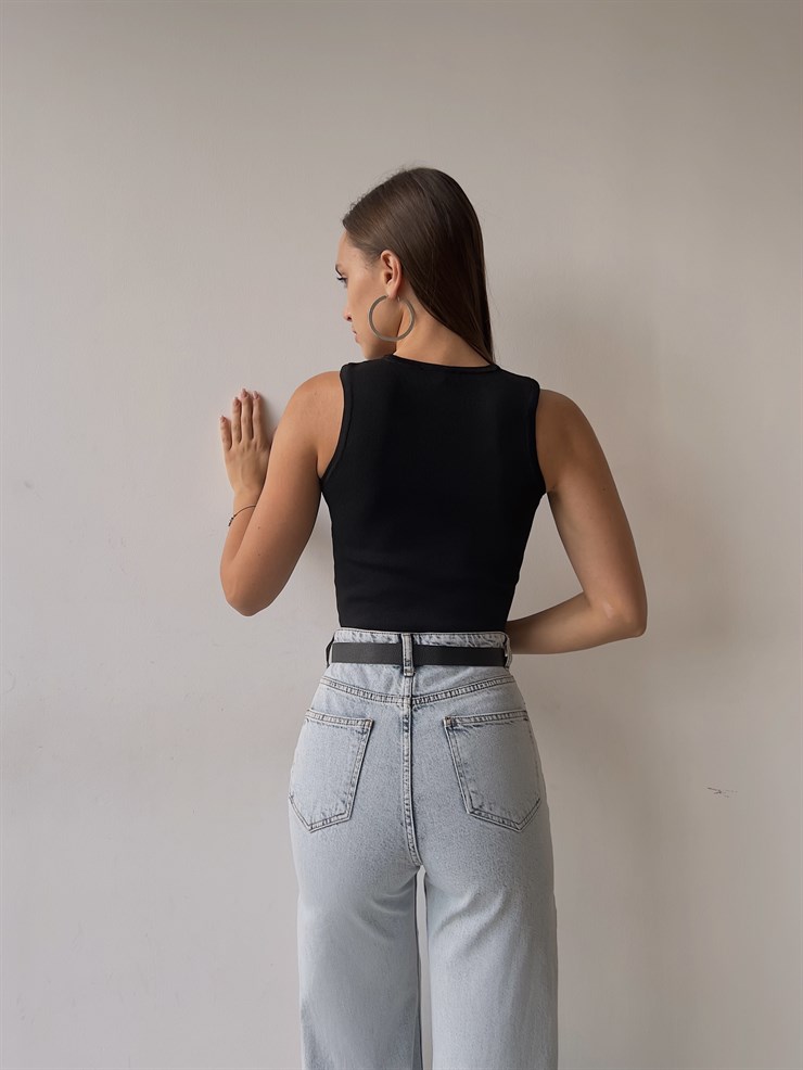 Bel Detaylı Delson Kadın Siyah Crop 23K000138