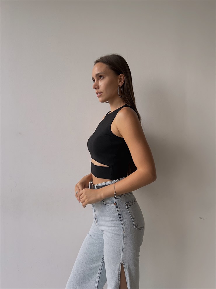 Bel Detaylı Delson Kadın Siyah Crop 23K000138