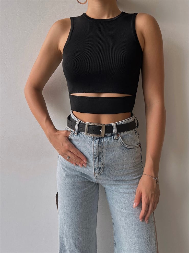 Bel Detaylı Delson Kadın Siyah Crop 23K000138