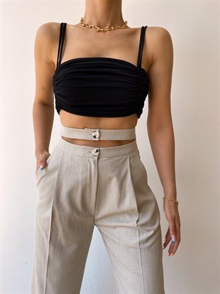 Piti Ekose Bel Kuşak Detaylı Kadın Bej Palazzo Pantolon 21Y000350