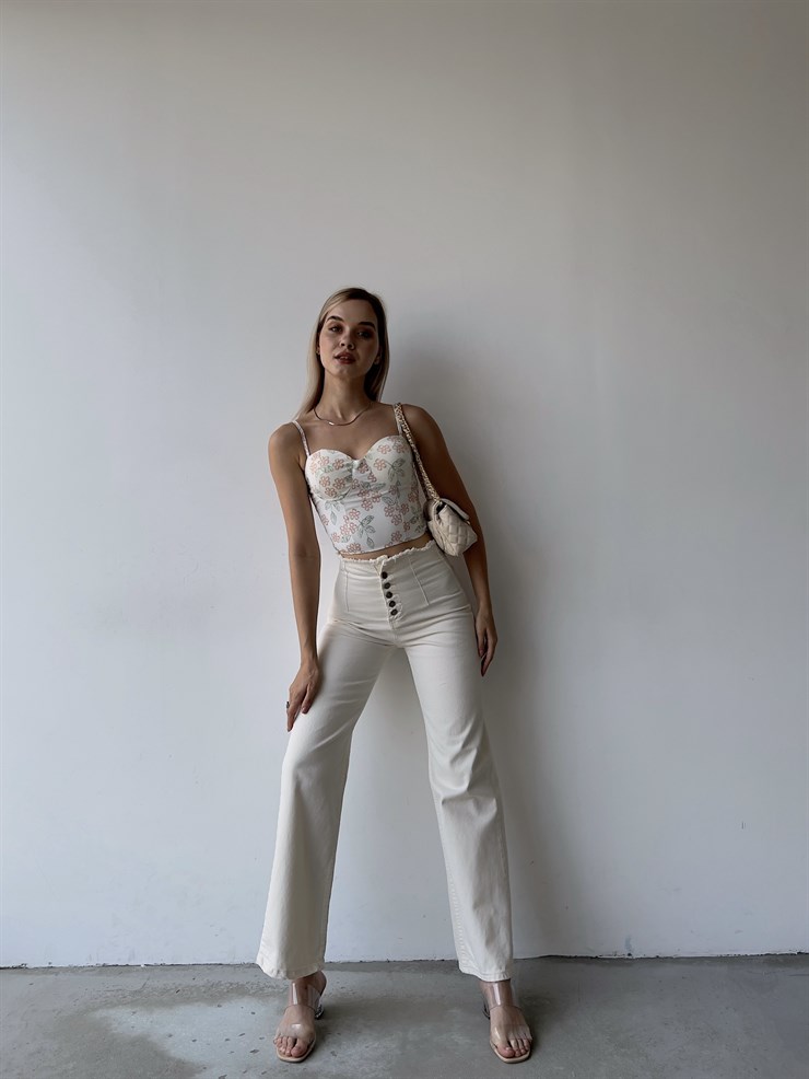 Bel Püskül Metal Düğmeli Carson Kadın Taş Palazzo Jean 22Y000070