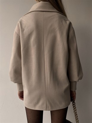 Kısa Balon Kol Çift Düğme Belen Kadın Taş Renk Kaban 22K000201