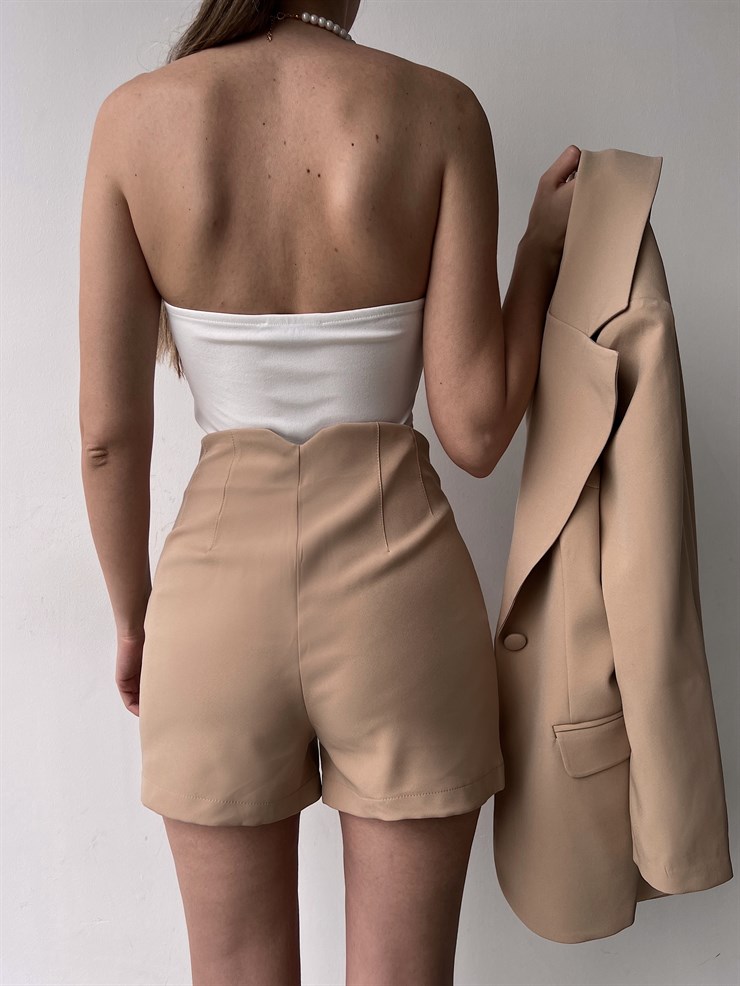 Beli Dikiş Detaylı Yüksek Bel Jerry Kadın Camel Şort 22Y000144