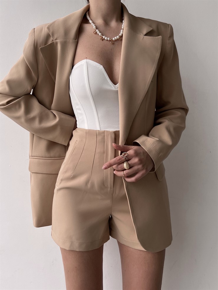 Beli Dikiş Detaylı Yüksek Bel Jerry Kadın Camel Şort 22Y000144