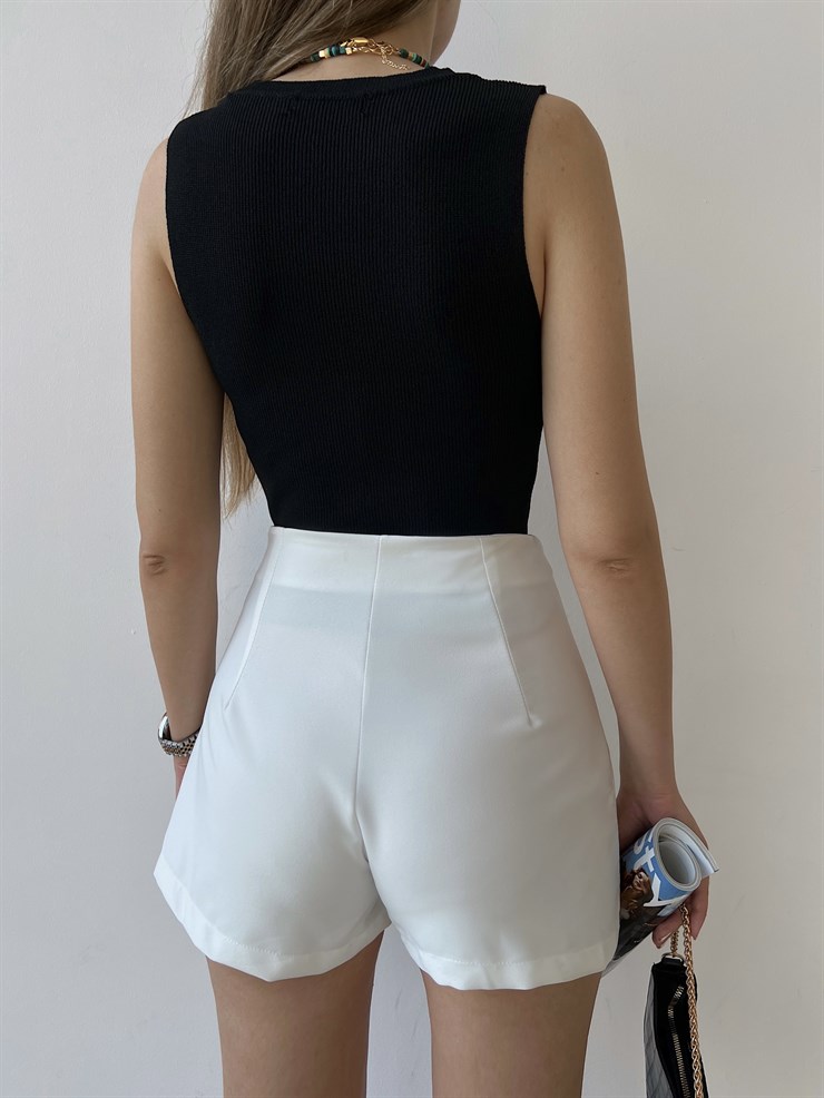 Beli Drape Önden Kapaklı Liana Kadın Beyaz Şort Etek 22Y000253