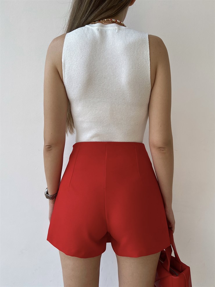 Beli Drape Önden Kapaklı Liana Kadın Kırmızı Şort Etek 22Y000253