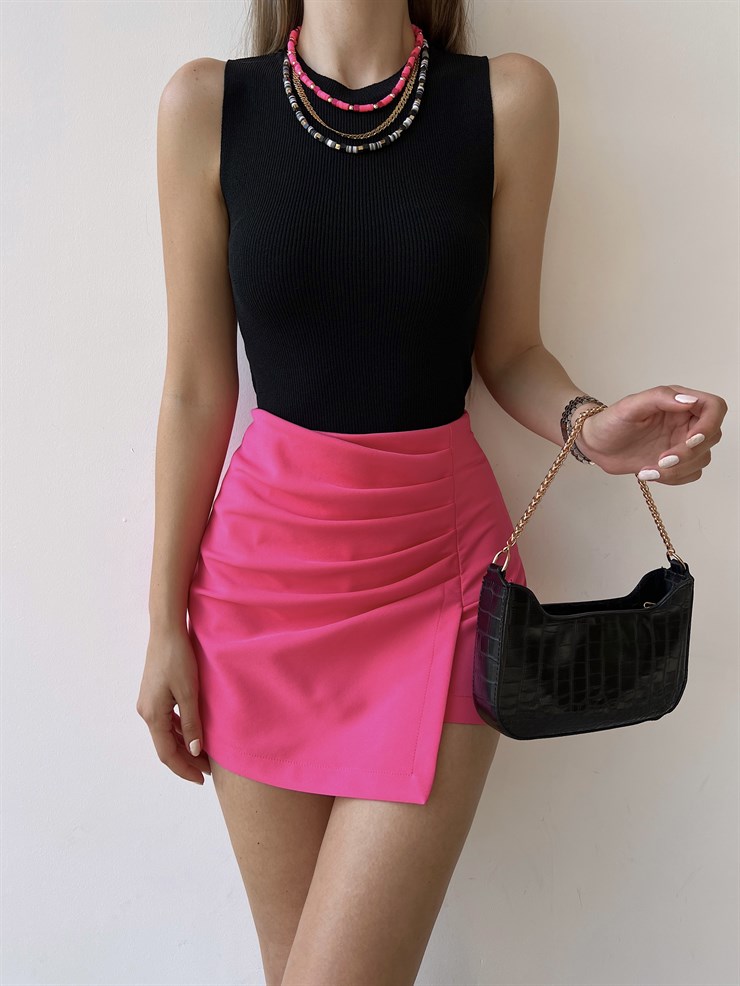 Beli Drape Önden Kapaklı Liana Kadın Pembe Şort Etek 22Y000253