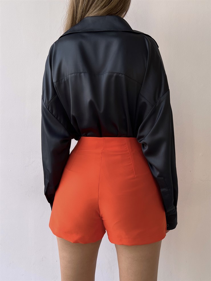 Beli Drape Önden Kapaklı Liana Kadın Turuncu Şort Etek 22Y000253