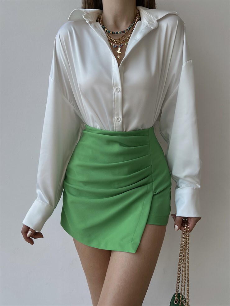 Beli Drape Önden Kapaklı Liana Kadın Yeşil Şort Etek 22Y000253