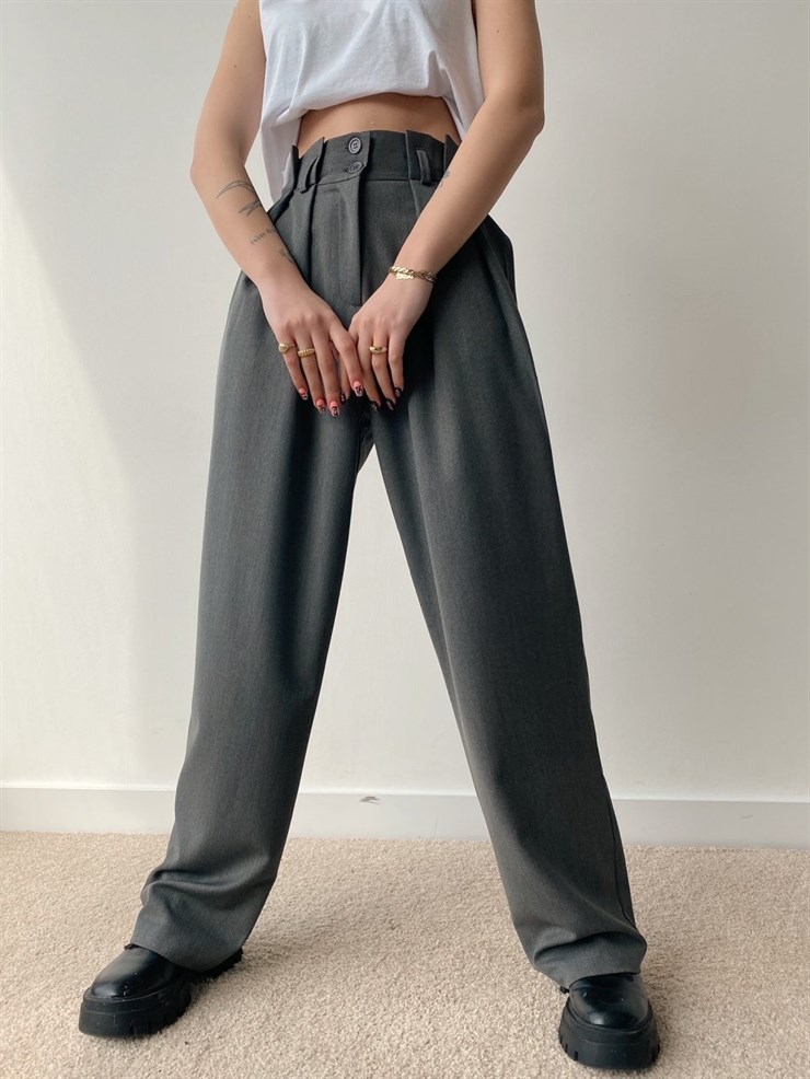 Beli Geniş Pileli Kadın Füme Palazzo Pantolon 21K000370