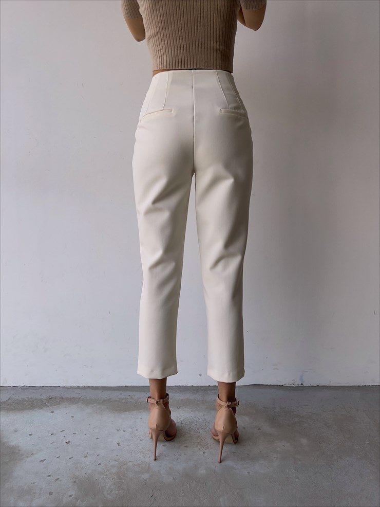 Beli Pensli Ön Paçası Yırtmaçlı Jemma Kadın Ekru Pantolon 23K000046