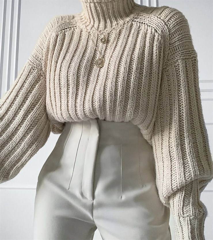 Beli Pensli Yüksek Bel Kadın Taş Renk Havuç Pantolon 22K000540