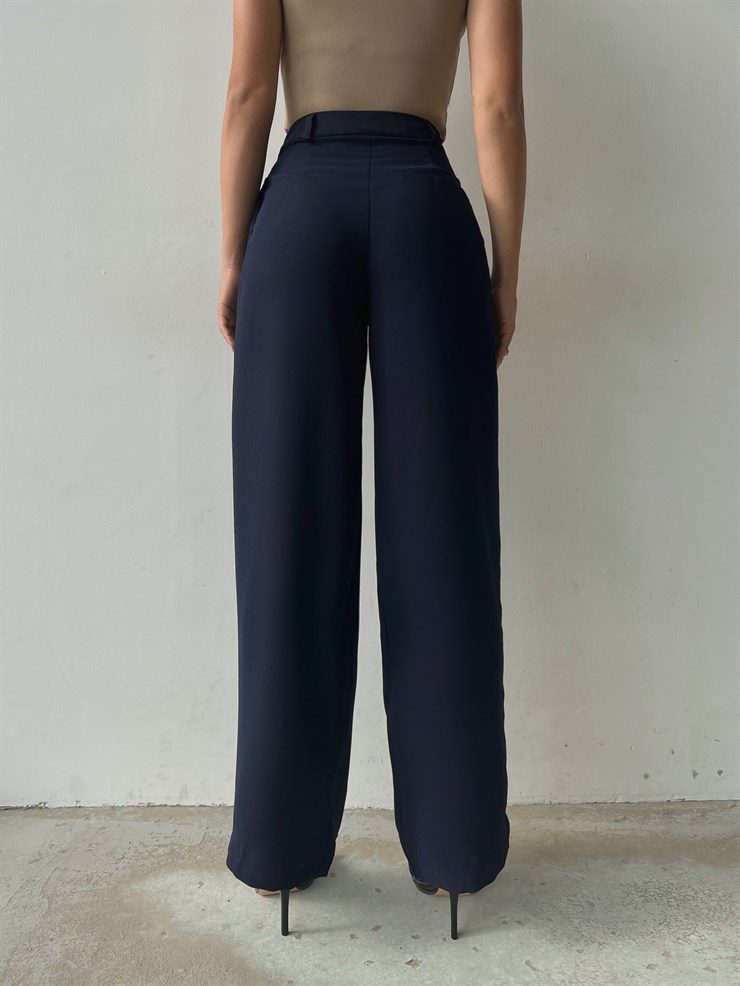 Beli Pileli Bol Paça Elijah Kadın Lacivert Pantolon 23K000130