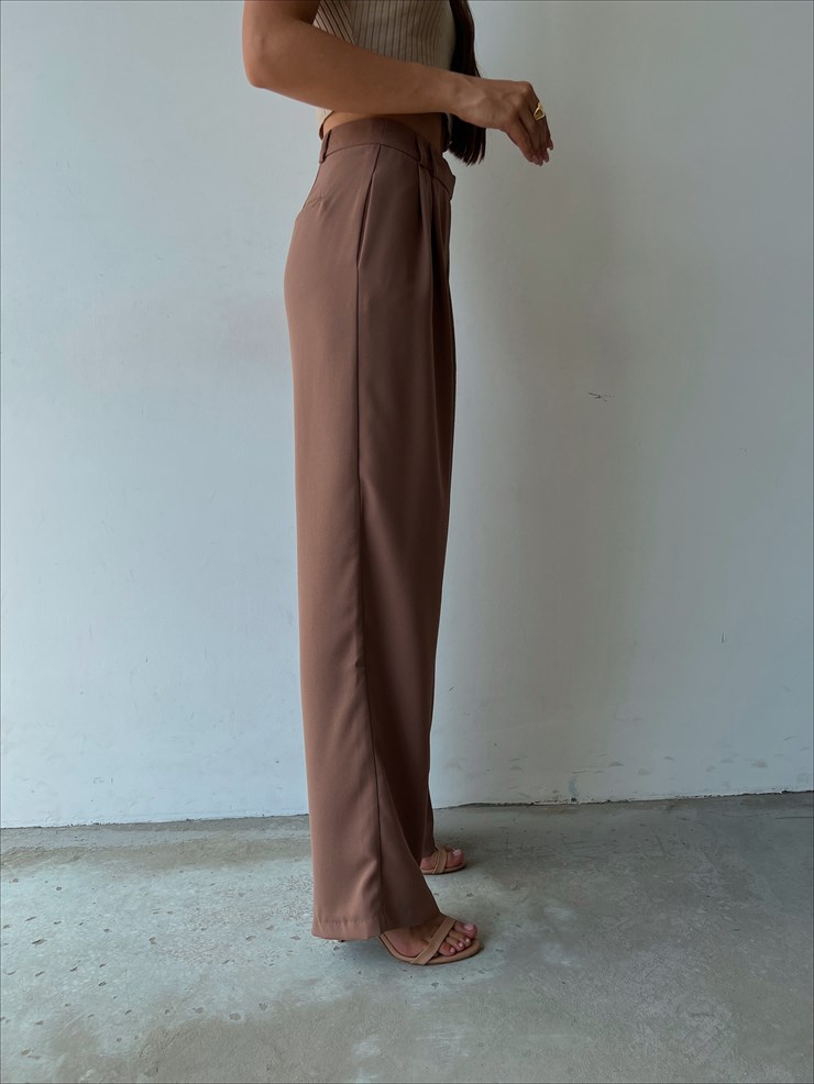 Beli Pileli Bol Paça Elijah Kadın Taba Pantolon 23K000130