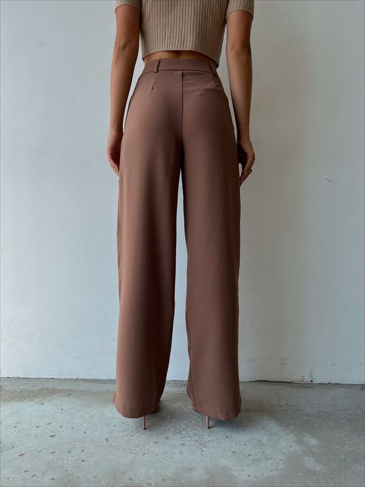 Beli Pileli Bol Paça Elijah Kadın Taba Pantolon 23K000130