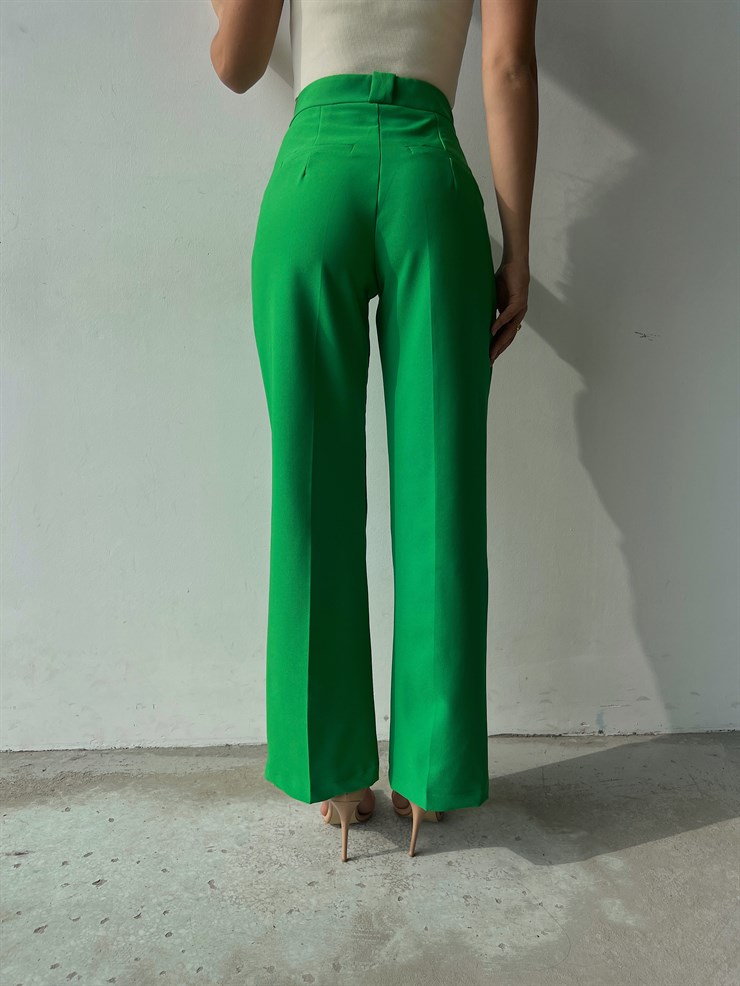 Beli Pileli Önü Cep Görünümlü Bol Paça Braddock Kadın Yeşil Pantolon 23K000129