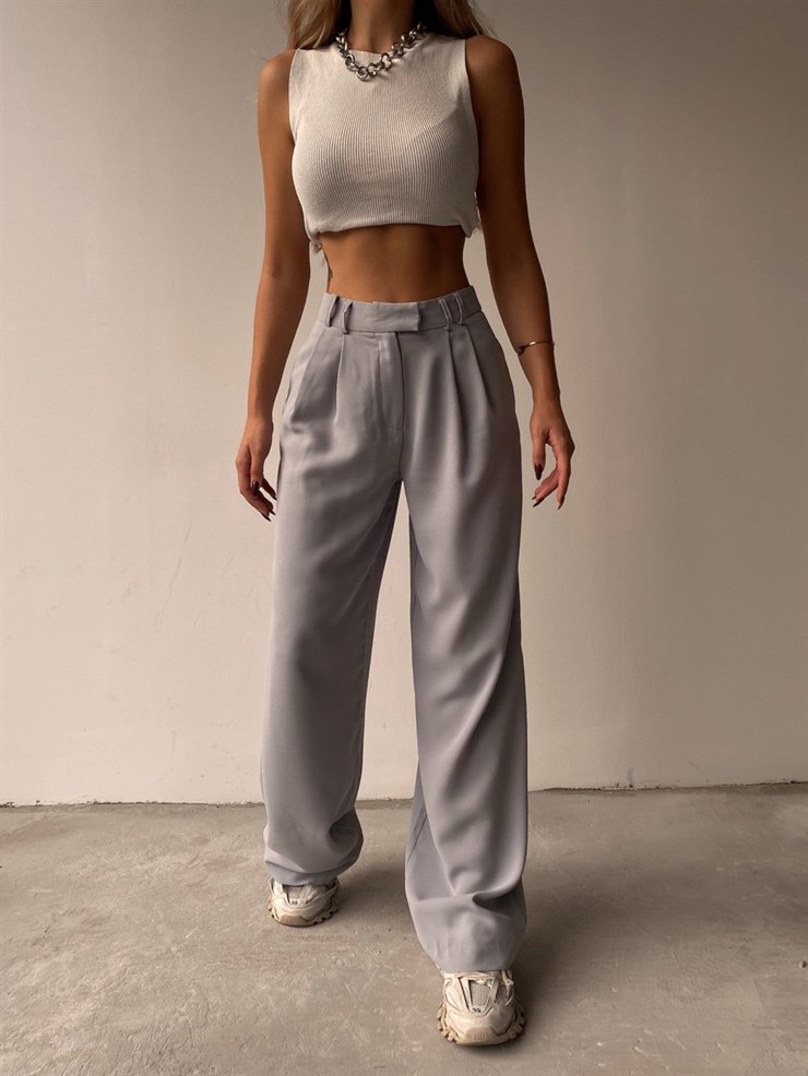 Beli Pileli Palazzo Kadın Gri Pantolon 22K000117