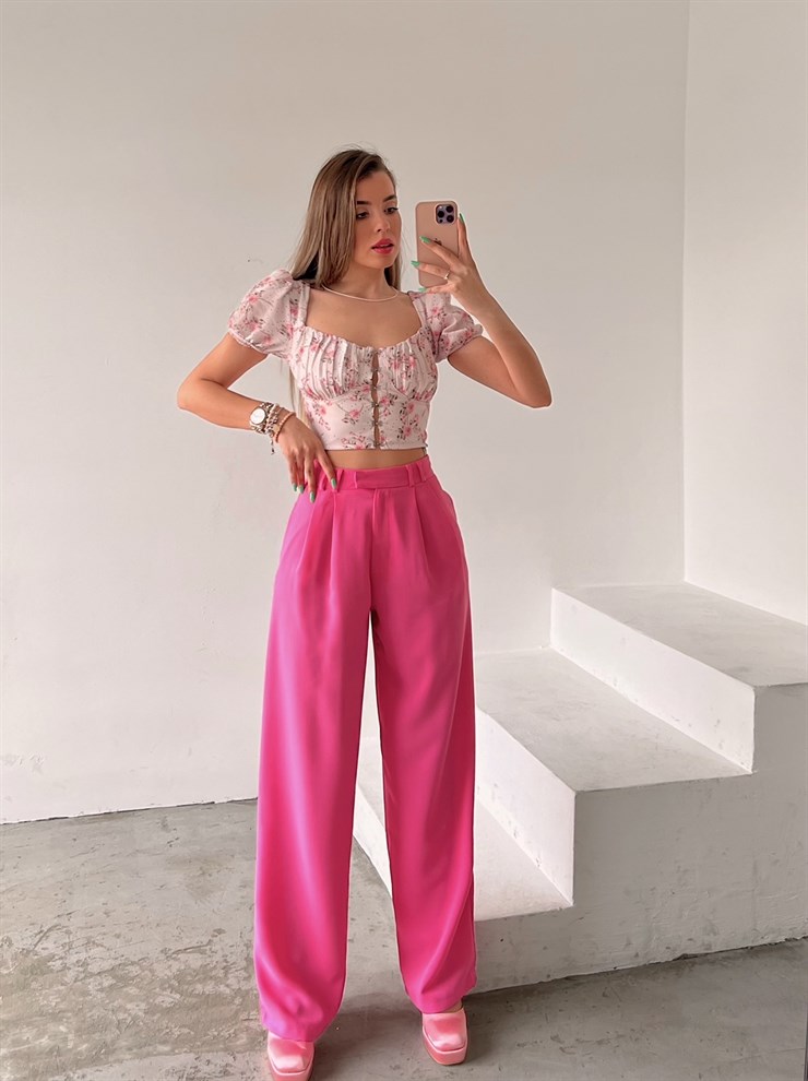 Beli Pileli Palazzo Kadın Pembe Pantolon 22K000117